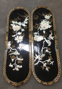 (2) 36&rdquo; VTG Pair- Oriental Black Lacquer And Mop Wall Panels