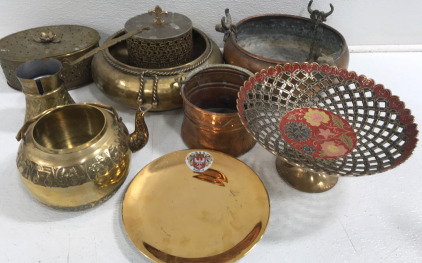 (1) Brass Teapot (1) India Decorative Bowl (1) Brass Hanging Basket & More!!