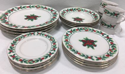 Holiday Dish Set 4 Place Settings of 5 Pieces 20pcs Total