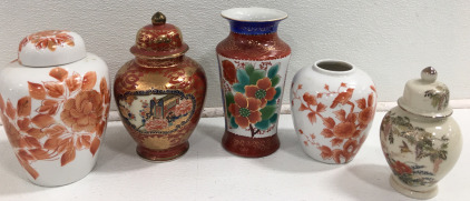 (3) Japanese Vase W/Lids (2) Japanese Vase Without Lids