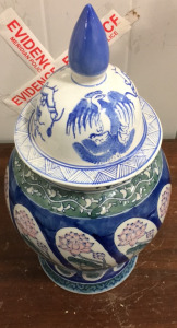 (1) 18” Chinese Hand Painted Ginger Jar With Lid