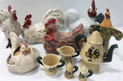 (1) 14&rdquo; Rooster Ceramic Cookie Jar (1) 5 pc Rooster Teapot & Accessories & Much More!