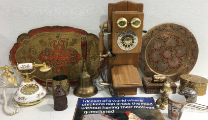 (1) Vintage Wood Phone (2) Oriental Platters (5) Assorted Jewelry Boxes & Much More!!