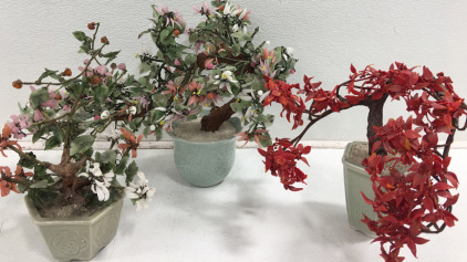 (3) Assorted 12&rdquo; Glass Bonsai Trees