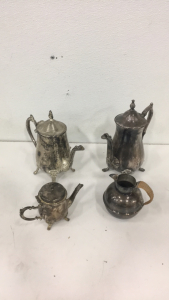 (4) Vintage Silver Plated Ornate Teapots