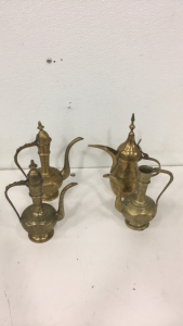 (3) Antique 9&rdquo; Made In India Brass Teapot Lamps (1) Antique 9.5&rdquo; Brass Saudi Arabia Brass Teapot Lamp