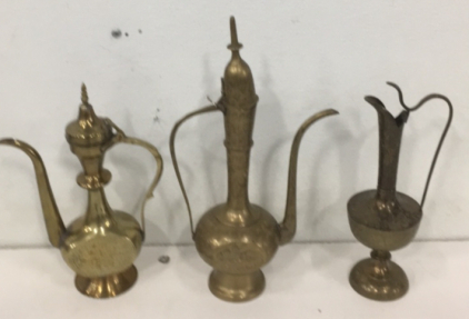 (2) Antique 11&rdquo; Made In India Brass Teapot Lamps (1) Antique 14&rdquo; Made in India Brass Teapot Lamp