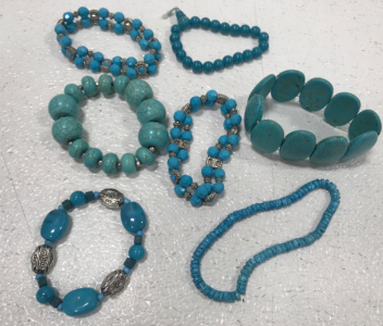 (7) Blue Beaded Bracelets