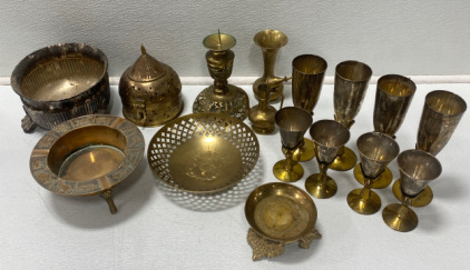 (16) Assorted Brass And Silver Plated Pieces