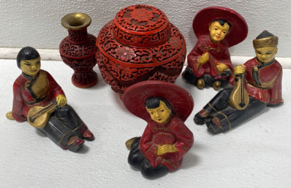 (4) Vintage Chalkware Asian Figureine (2) Oriental Vase