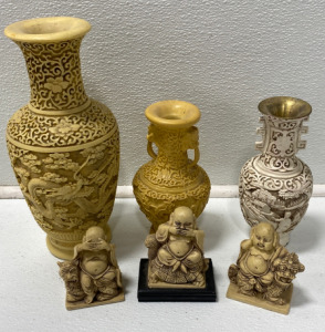 (3) Vintage Oriental Vase (3) Oriental Figurines