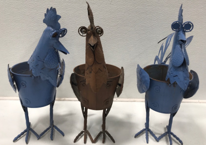 (3) Rooster Flower Pots