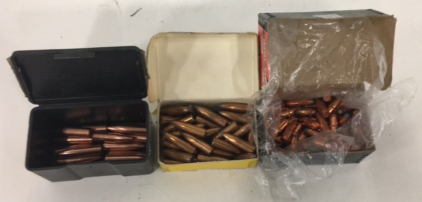 (14) Barnes 338 Cal .338 Dia 225GR X Bullets (50) Speer .30 Cal .3085” Dia 200GR Spitzer Soft Point Bullets (50) Nosler .30 Cal 150GR Boattail Bullets