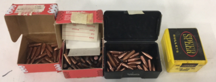 (100) Hornady .22Cal 55GR .224 SX Bullets (100) Speer .22Cal .224” Dia 55GR Spitzer Bullets (20) .22 Cal .224 53 gr H.P Bullets (20) Branes .22Cal .224 Dia 53 Gr X Bullets