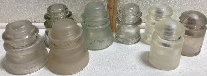 (4) Wide Glass Insulators, (4) Standard Glass Insulators