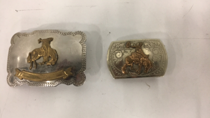 (1) Jachens INC German Silver Bucking Bronco Belt Buckle 2” x 3” (1) Vintage Bucking Bronco Western Belt Buckle 3” x 4”