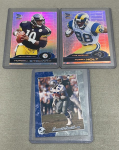 (2) 2000 Prism Players NFL Collectible Cards… Hordell Stewart, Terry Holt. (1) 1993 Pacific NFL Emmit Smith (Carded And Sleeved)