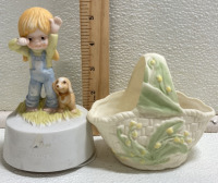 (11) Small Ceramic Figures: (7) Children, (3) Cherubs, (1) Basket - 5