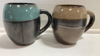 (6) Stoneware Bowls: (3) Tan, (3) Black, (2) Stoneware Mugs - 3