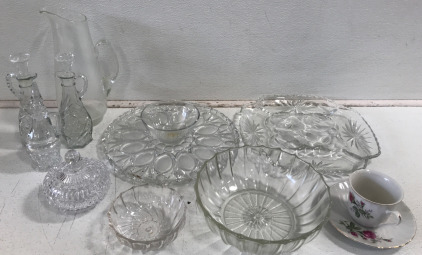 (1) 10.5” Glass Pitcher (3) Oil & Vinaigrette Decanter (2) Serving Platters & More!!