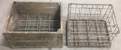 (2) Antique 18” X 14” Metal and Wood Milk Crates