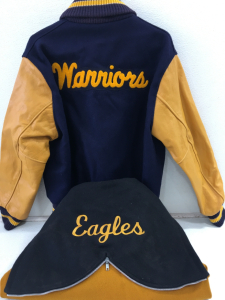 (1) Letterman Jacket “Warriors” sz 40 (1) Letterman Jacket “Eagles” sz38