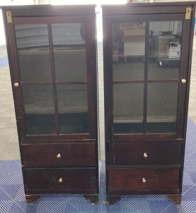 (2) Matching Dark Brown Storage and Display Cabinets