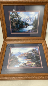 (2) Matching Framed ‘Bear at a Waterfall’ Prints