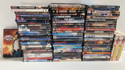 (70+) Assorted DVD Movies, (2) Bonanza Episode DVD Sets, (1) Walker, Texas Ranger DVD Set