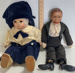 (2) Antique Dolls: (1) Ventriloquist Dummy, (1) Baby Doll