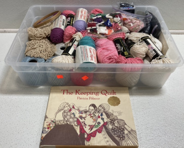 Bin of Yarn, String, and Embroidery Thread, ‘The Keeping Quilt’ Book