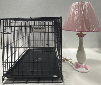 (1) Precision Pet Products Pet Crate 30”x19”x21” (1) Pink & White Butterfly Lamp 28”