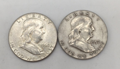 (2) 90% Silver Franklin Half Dollar