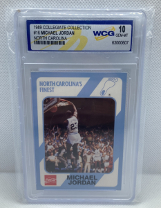 Graded 10 Gem-MT 1989 Collegiate Collection #16 Michael Jordan North Carolina Card