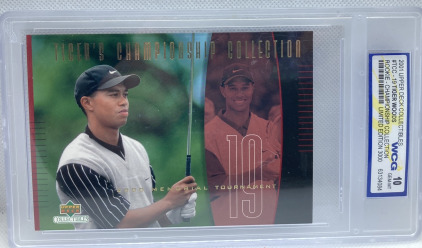 Graded 10 Gem-MT 2001 Upper Deck Collectibles #TCC-19 Tiger Woods Rookie Championship Collection Limited Edition 3000 Card