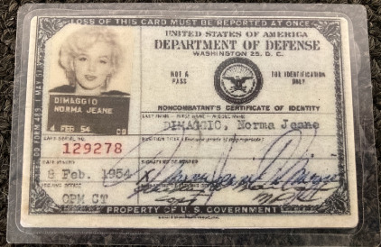 Marilyn Monroe Military ID Card Replica From Her 1954 Visit To The US Troops In South Korea