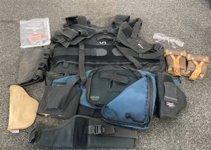 US Armor Bullet Proof Vest, Vintage Tool Kit, Galco Gun Fannypack, Holsters And More