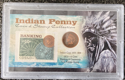 1900 Indian Penny Coin And Stamp Collection
