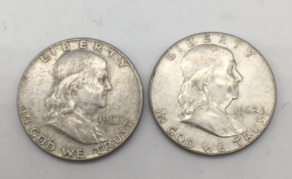 (2) 90% Silver Franklin Half Dollar