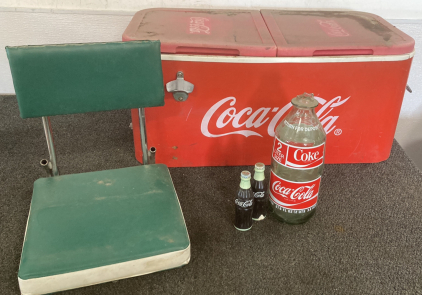 Coca-Cola Cooler, Bottles, and Stadium Seat