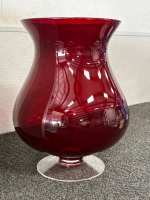 PartyLite Ruby Red Hurricane Candle Holder in Excellent Condition and Two Clear Tall Vases - 2