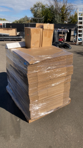 Pallet of Boxes (21.5x13x12.25”—-18”c4”x4”), Mop Wringer, and Pallet Wrap