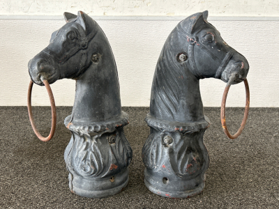 13” Tall Antique Cast Iron Horsehead Hitching Post Tops