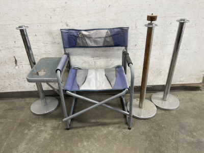 Folding Chair and (3) Metal Posts