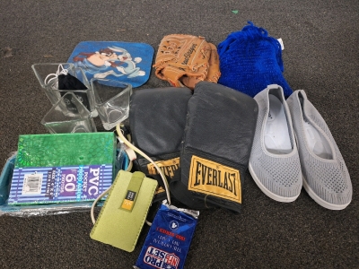 Everlast Boxing Gloves, Mac Gregor Baseball MIT, Triangular Whiskey Glasses With Small Bag Of Whiskey Stones, 1992 Series NFL Cards And More