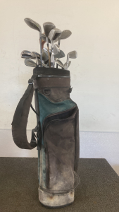 Golf Bag And Clubs, With Vintage Wood Driver