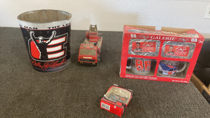 NASCAR Memorabilia, Number 88 Mugs, Popcorn Ornament, and Number 3 Bucket