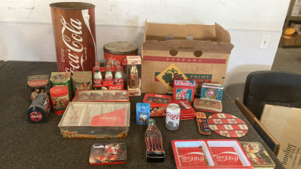 Coca-Cola Memorabilia including Tins, Trays, Cups, Playing Cards, and More