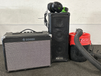 Donner DA-20 Guitar Amp, Kustom PA50 Personal PA System, Headset, and Car Vac