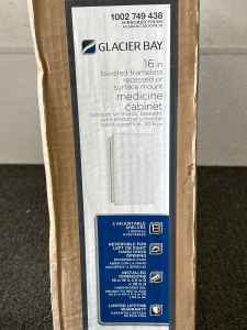 NEW Glacier Bay Medicine Cabinet! 16&rdquo; W x 4.5&rdquo; D x 26&rdquo; H, Beveled Frameless or Surface Mount, 2 Adjustable Shelves, Reversible For Right or Left Hand Door Opening
